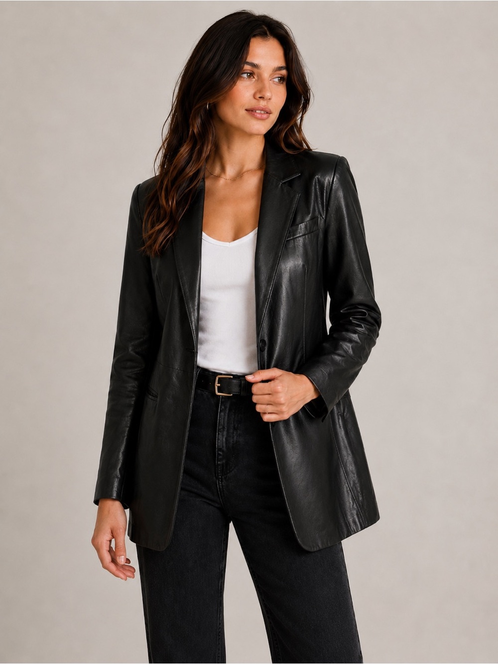 Wilsons Leather Black Genuine Leather Blazer Jacket Size Small Vintage